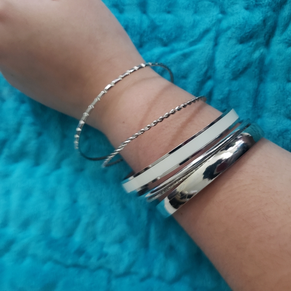 6 Pk Assorted Silver Bangle/ Bracelets - image 6